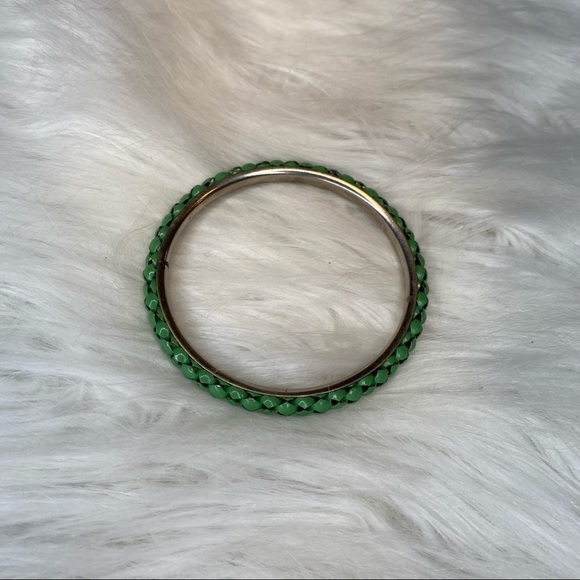 Vintage Green & Silver Metal Woven Design Bangle Bracelet One Size Fits Many - Picture 8 of 8